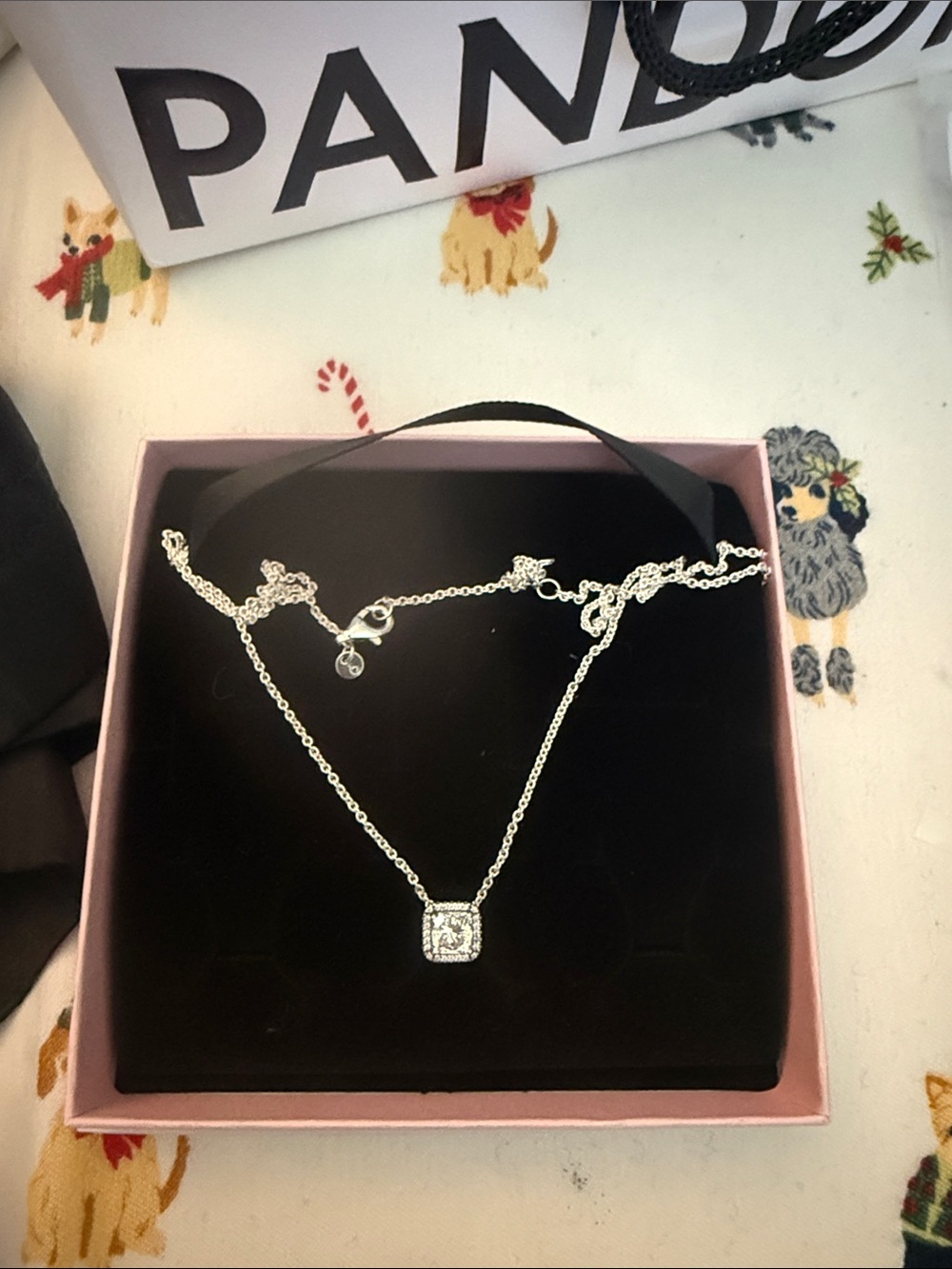 Pandora Silver Square CZ Pendant Necklace